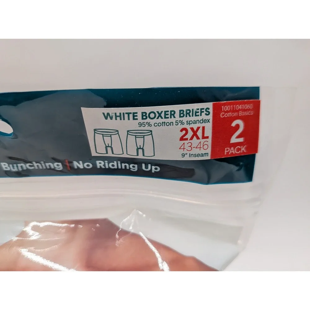 Tommy John Cotton Basics White Boxer Briefs 2-Pack 2XL 9in Inseam 10011041060